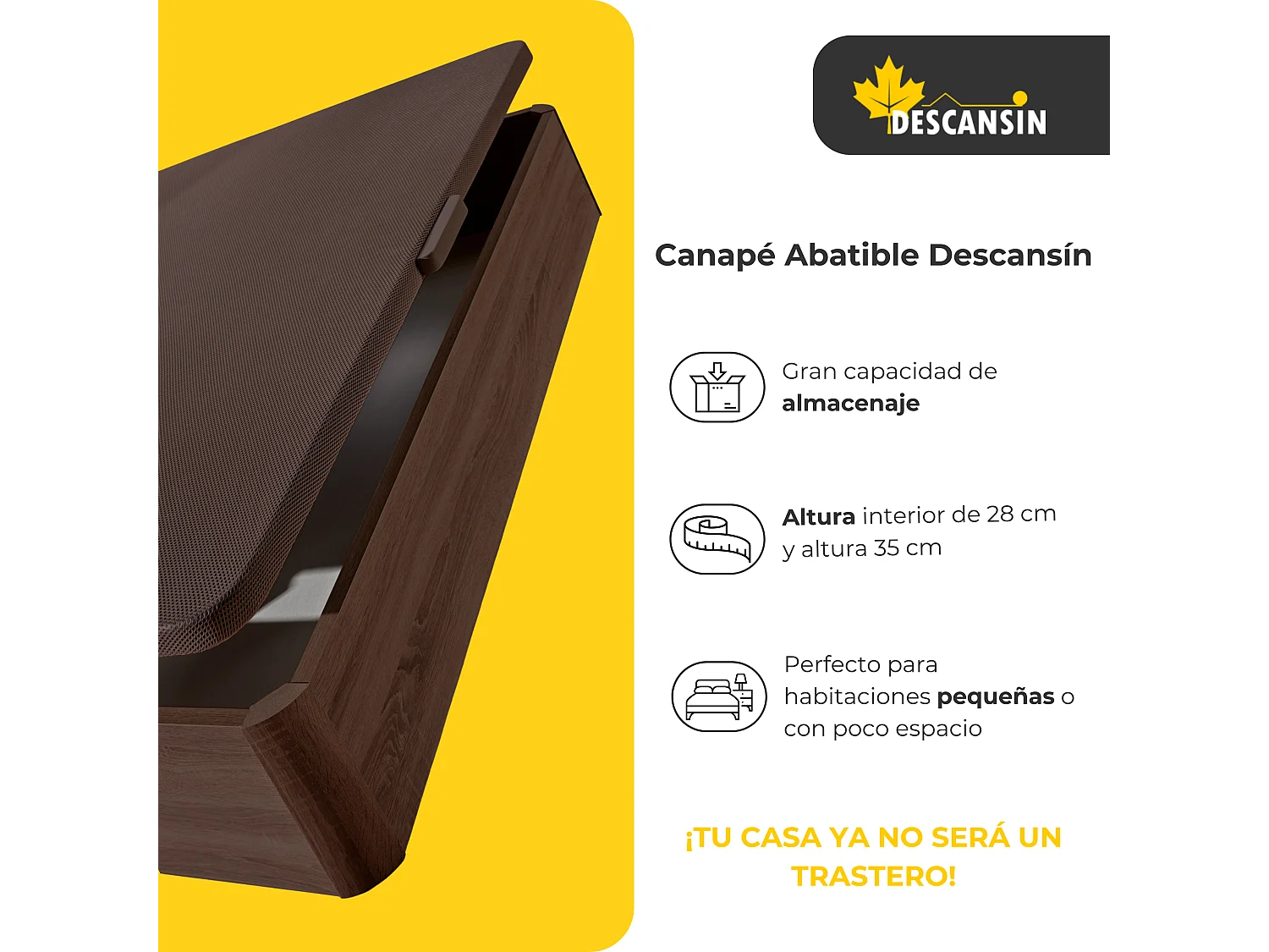 Canapé Abatible 180x200 cm | Color Chocolate | Con Subida A Domicilio | Reforzado | Gran Almacenaje | Descansin