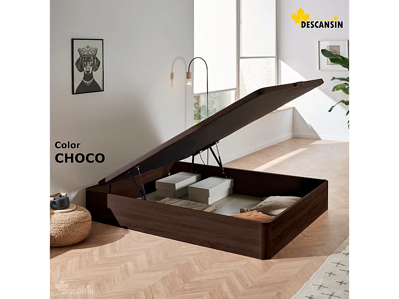 Canape Abatible 160 x 190 cm | Color Chocolate | Con Subida A Domicilio | Reforzado | Gran Almacenaje | Descansin