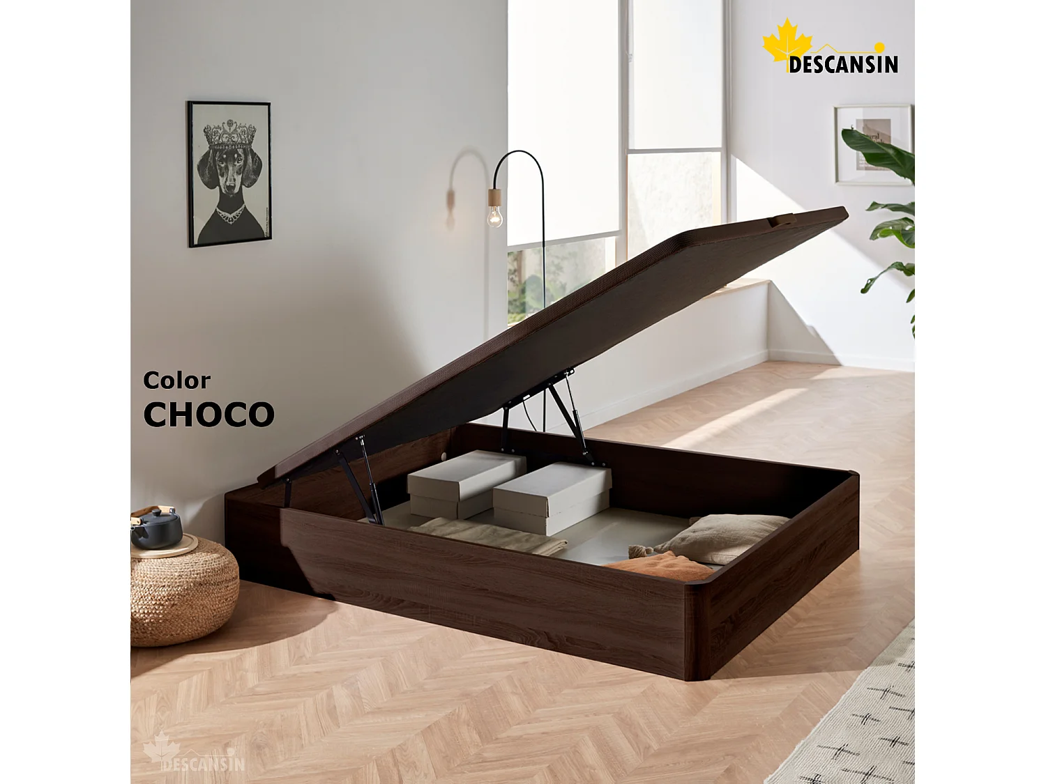 Canape Abatible 160 x 190 cm | Color Chocolate | Con Subida A Domicilio | Reforzado | Gran Almacenaje | Descansin