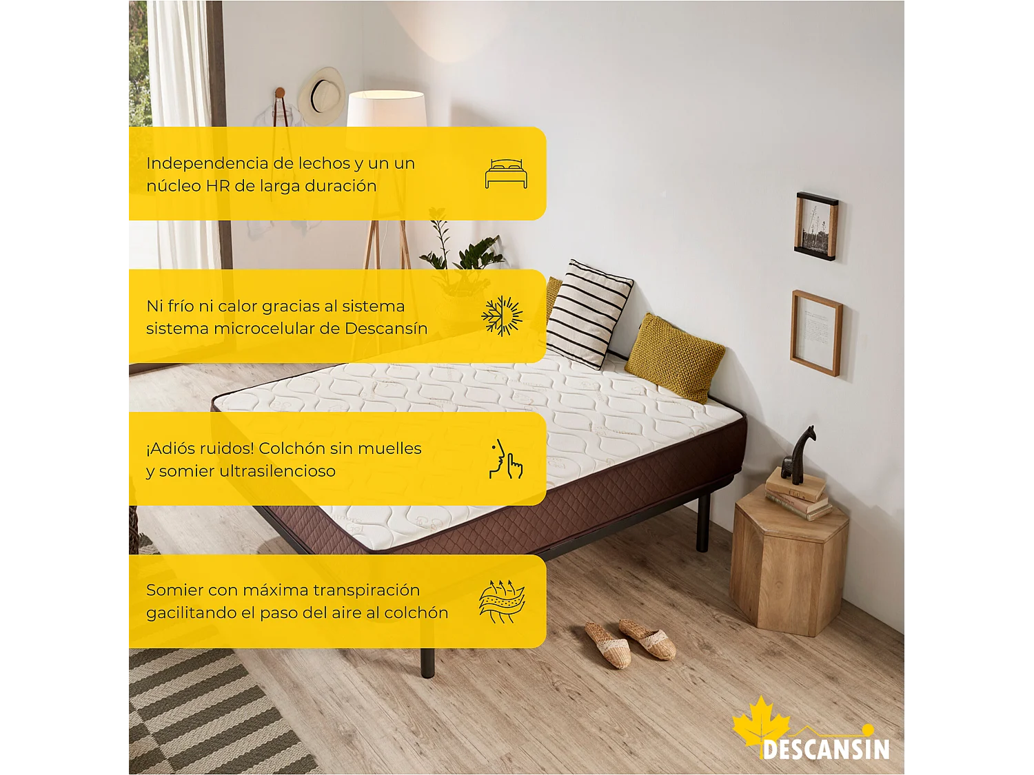 Pack Colchão e Sommier com estrado de ripas e pés 140x180