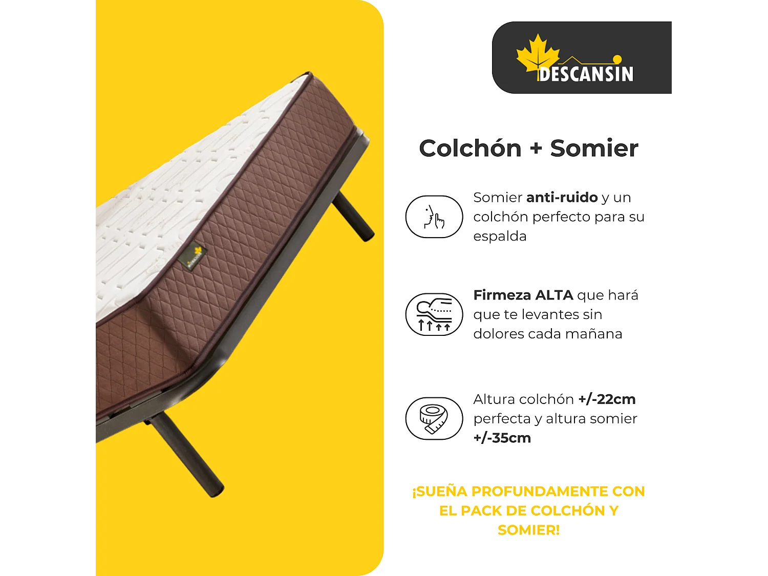 Pack Colchão e Sommier com estrado de ripas e pés 70x190
