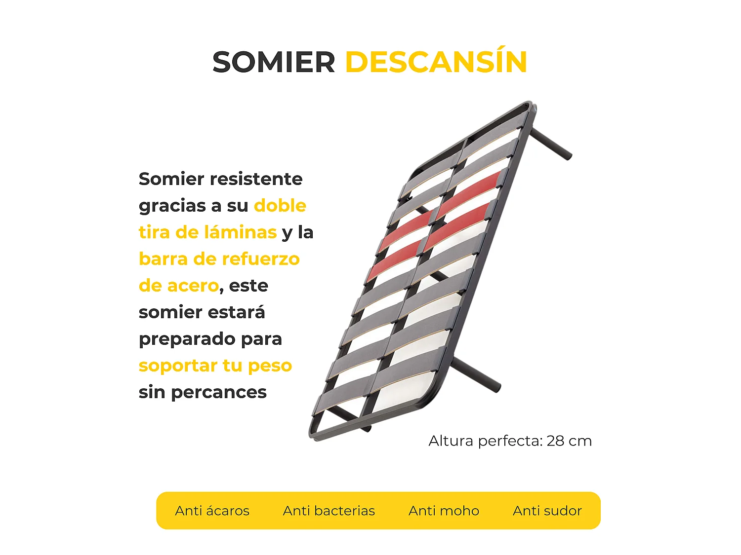 Pack Colchão e Sommier com estrado de ripas e pés 105x200