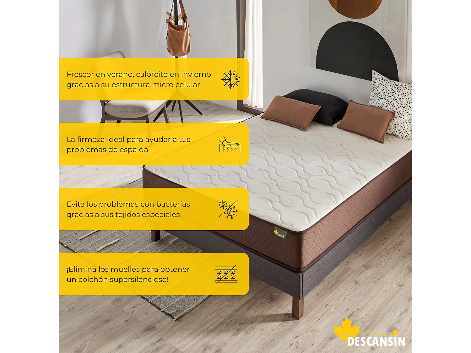 Pack Colchão e Cama de Descanso Estofada | 180x200 | Cinza |  22 cm de altura com 7 zonas de descanso | Cama estofada silenciosa