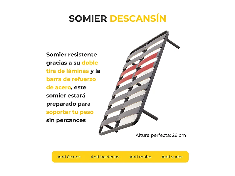 Pack Colchão e Sommier com estrado de ripas e pés 135x200