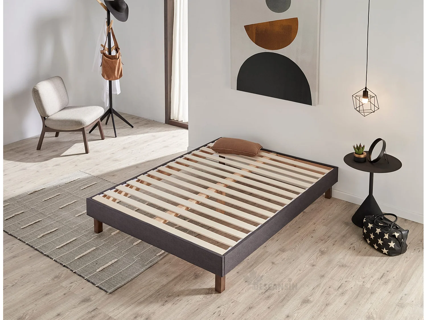 Cama estofada DESCANSIN 90x200 Cinza, Máximo Conforto