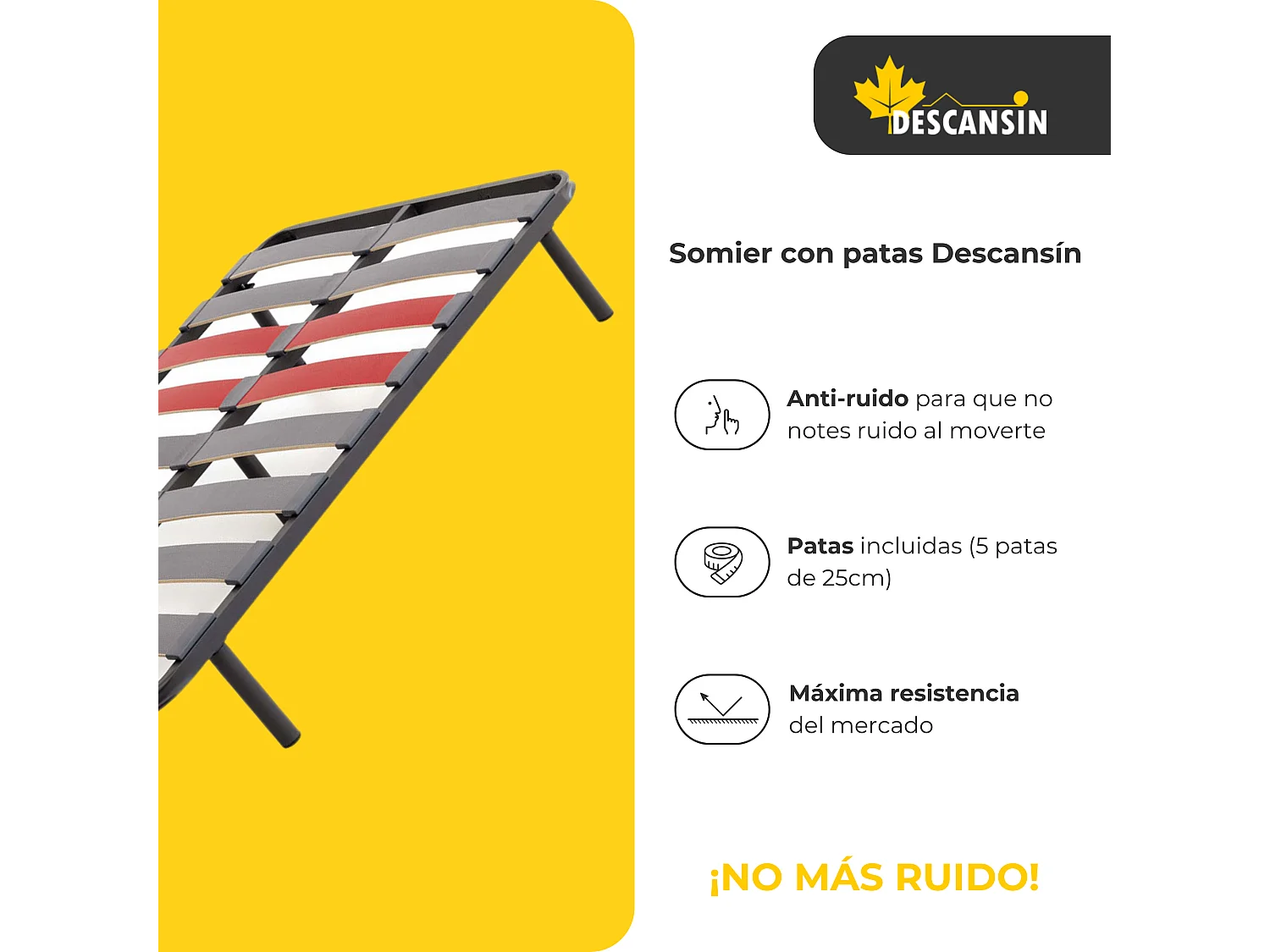 Sommier com estrado de ripas e pés 150x190 cm | Silencioso