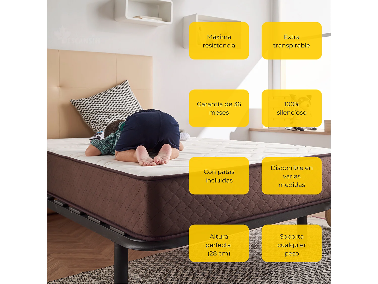 Somier con Patas Descansin | 100x200 cm | Materiales Resistentes | Silencioso | Gran Transpirabilidad