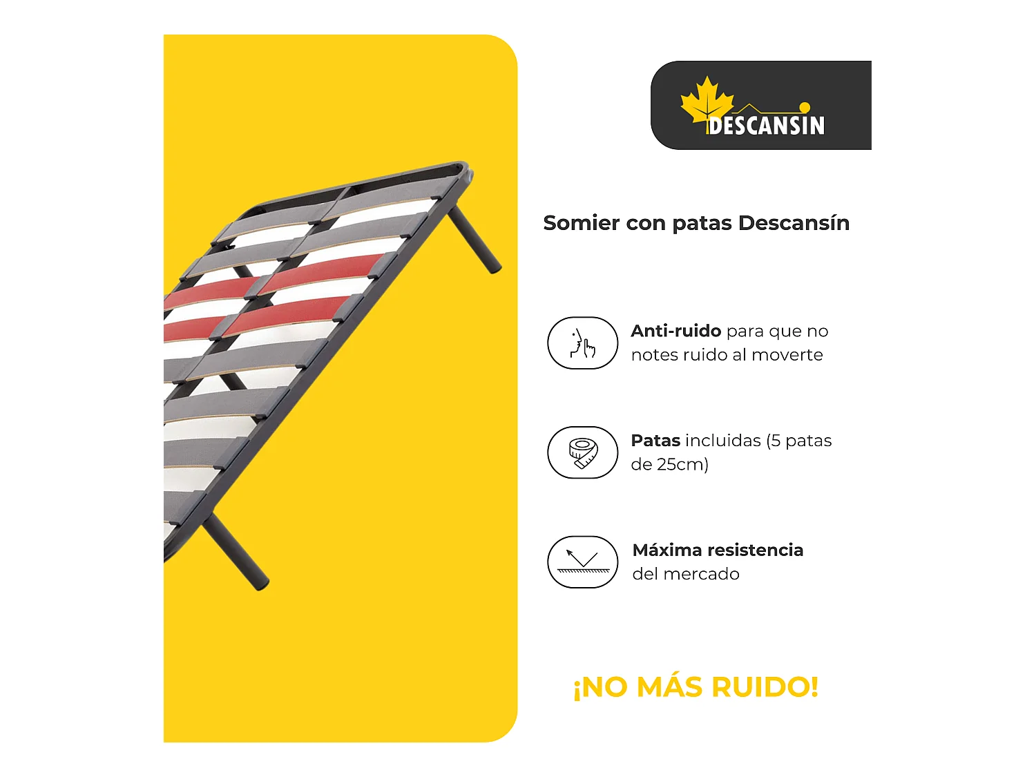 Somier con Patas Descansin | 80x190 cm | Materiales Resistentes | Silencioso | Gran Transpirabilidad