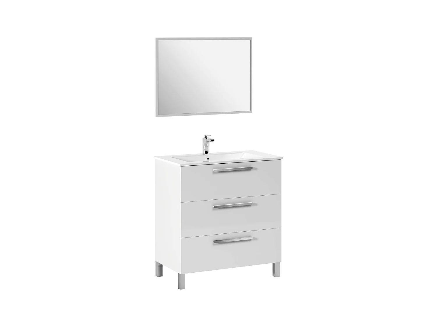 Móvel de casa de banho branco Athena 3 gavetas + espelho Blanco brillo