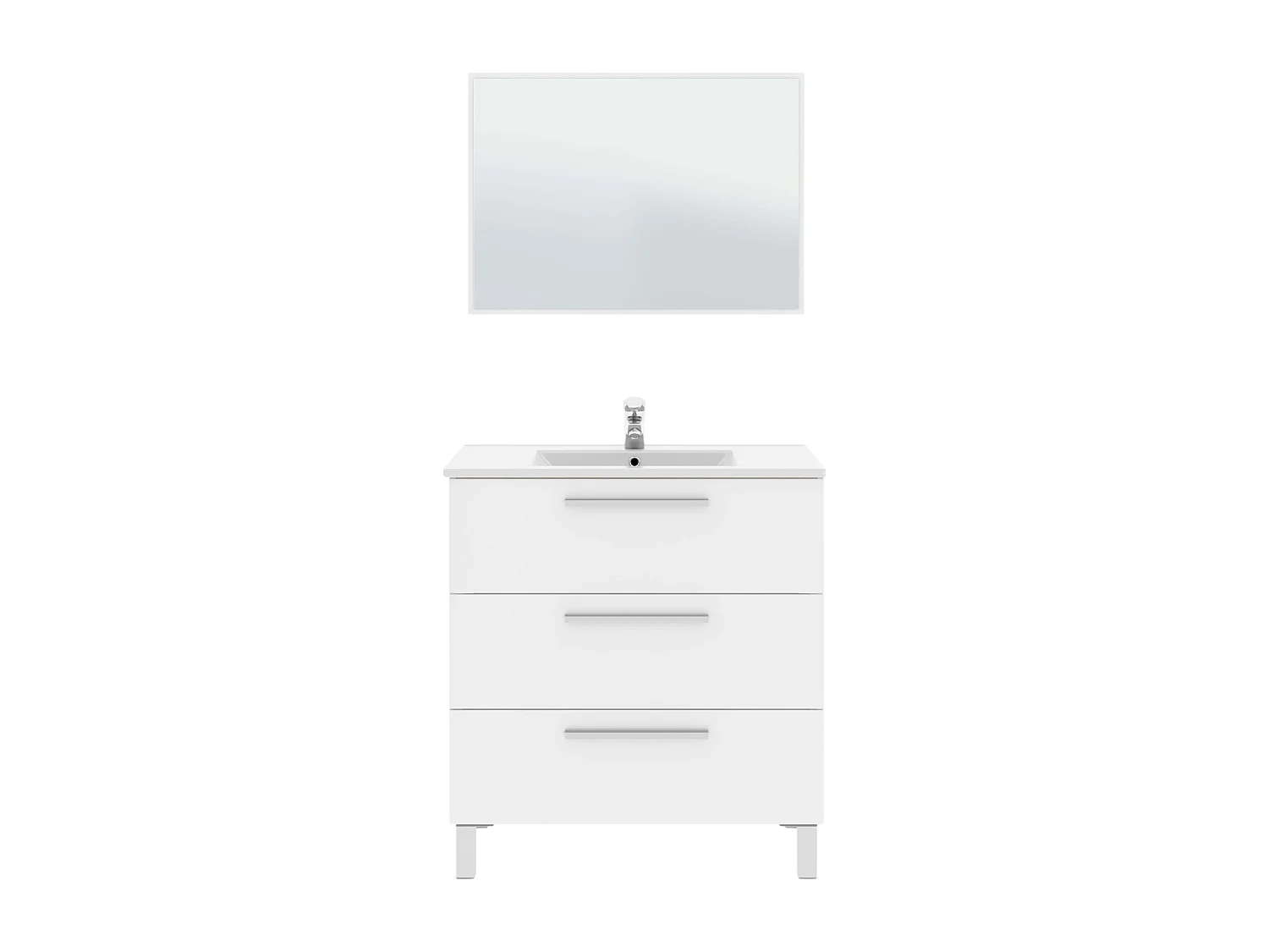 Móvel de casa de banho branco Athena 3 gavetas + espelho Branco brilhante