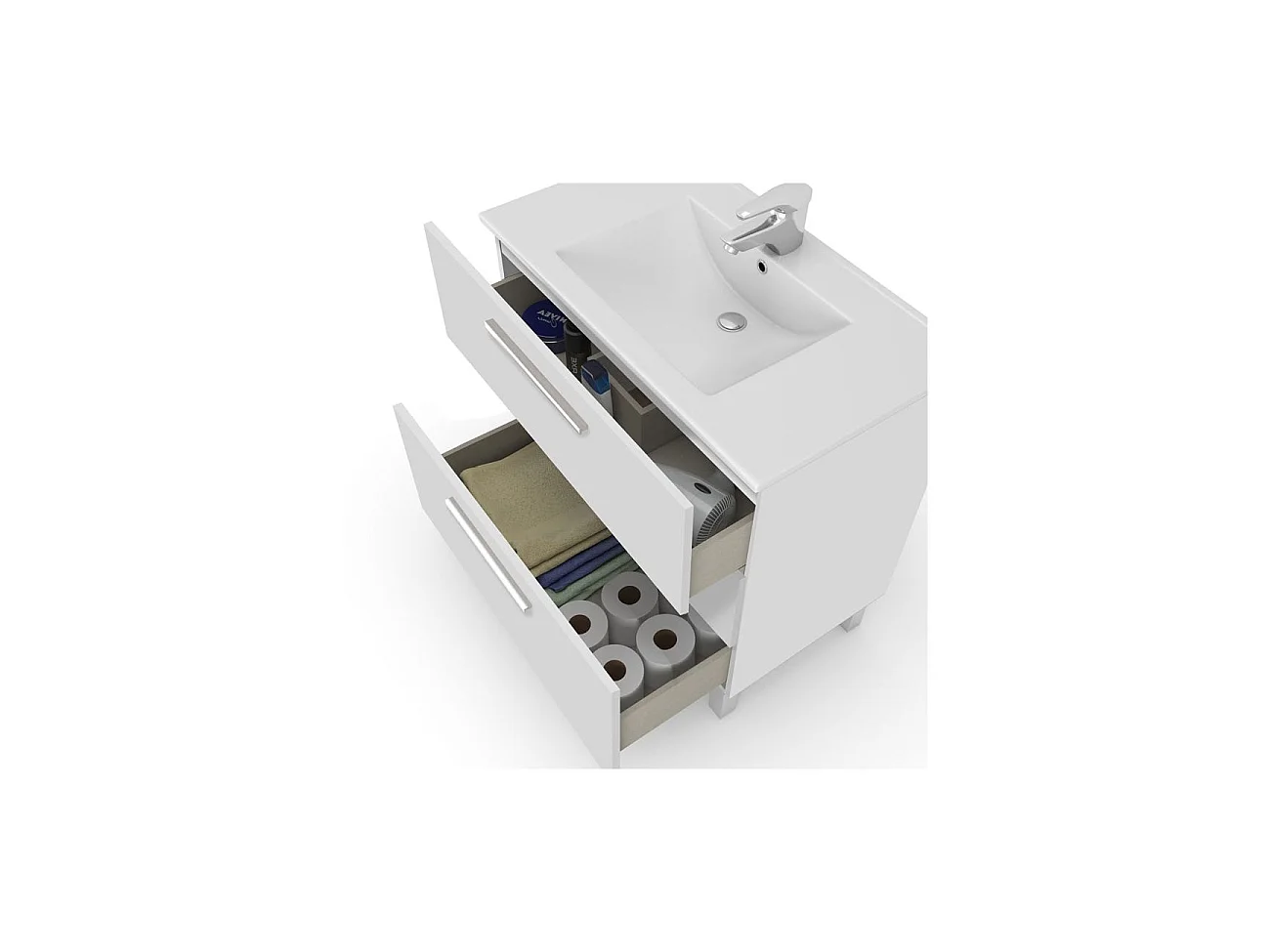 Mueble de baño blanco Athena 3 cajones + espejo Blanco brillo
