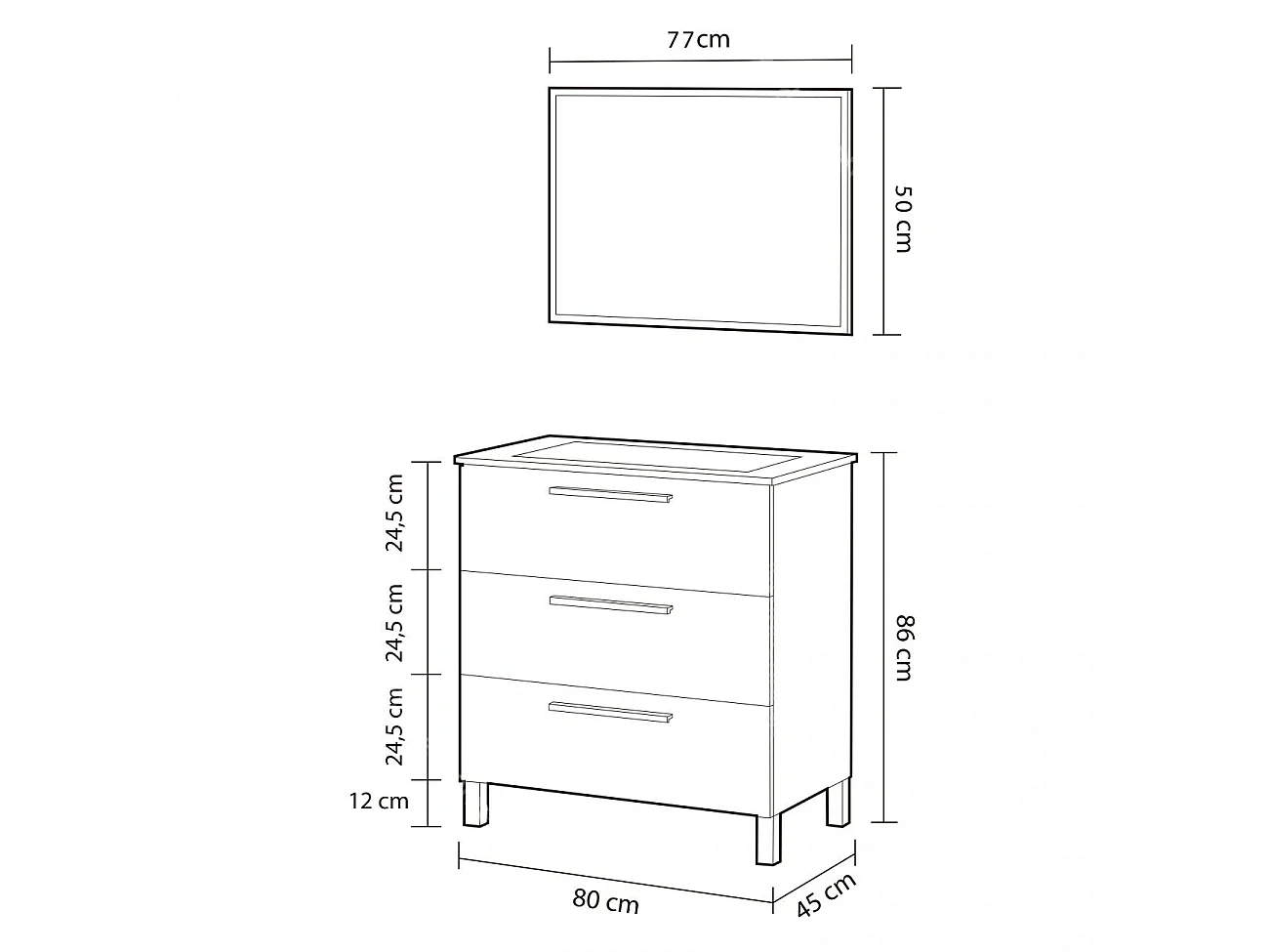 Mueble de baño blanco Athena 3 cajones + espejo Blanco brillo