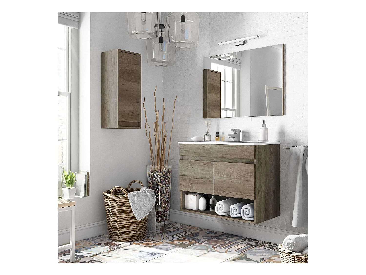 Meuble de Salle de Bain avec Miroir Cotton 2 Portes Nordik