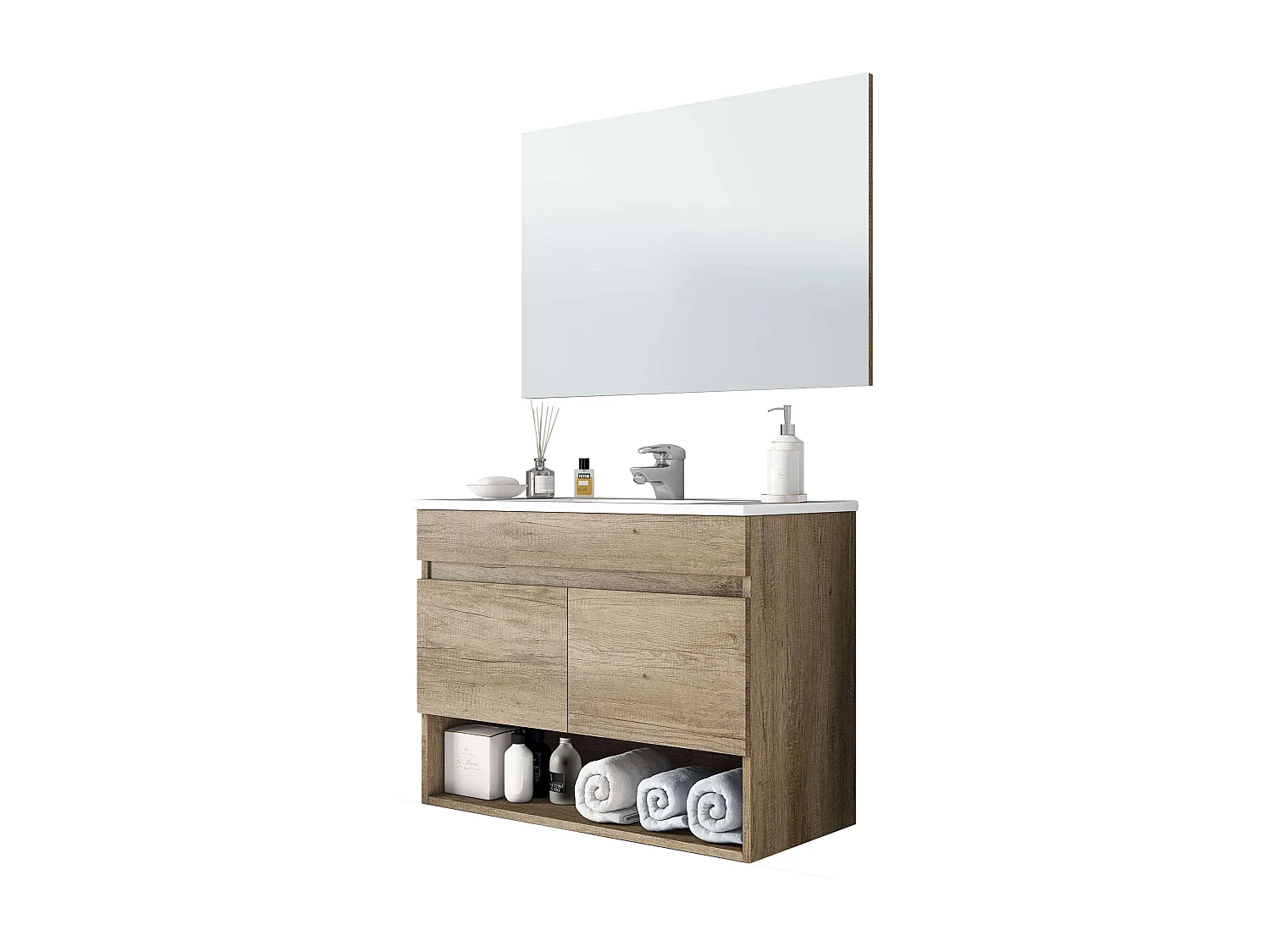 Móvel de Casa de Banho com Espelho Cotton 2 Portas Nordik