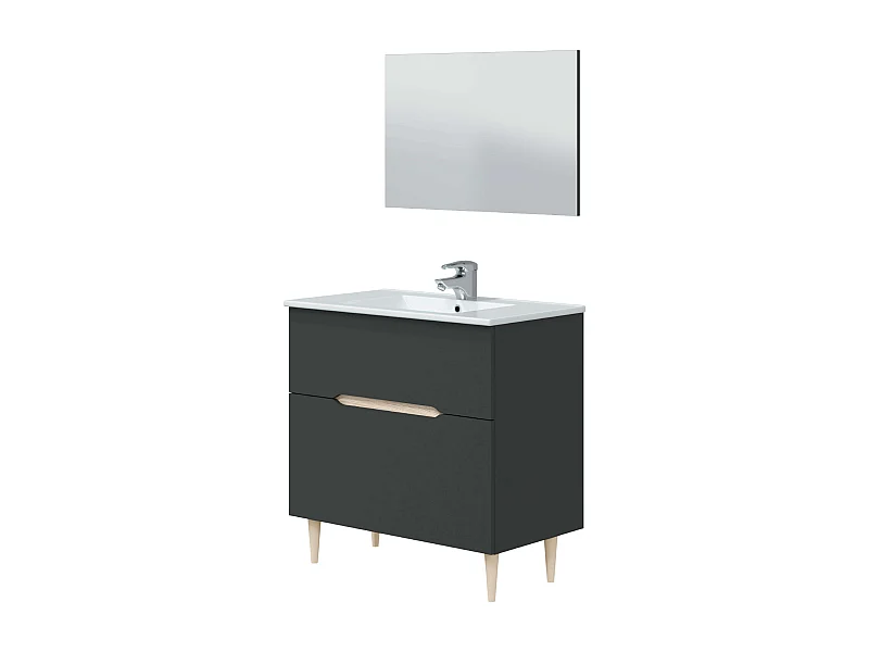 Mueble Baño c/espejo Lotto Gris antracita y roble 80x45x80 cm (Sin lavabo)