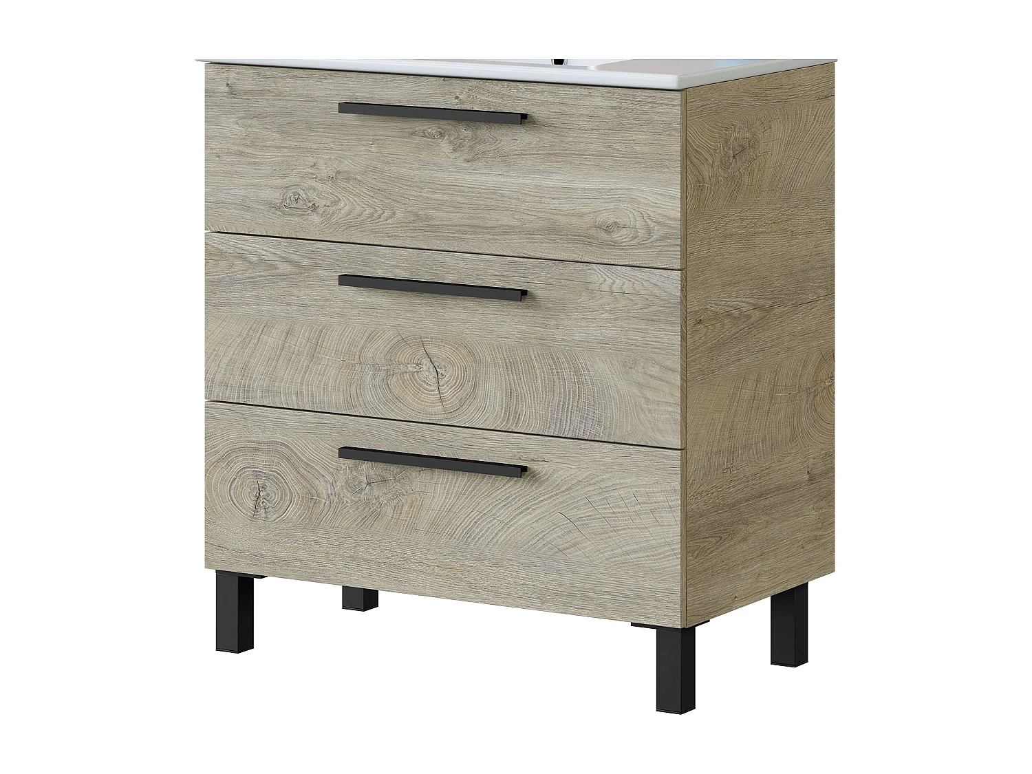 Mueble Baño Nubis Roble Alaska 3 Cajones y Espejo 80x86x45 cm