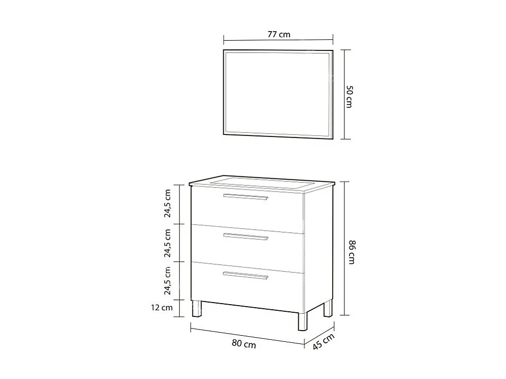 Mueble Baño Nubis Roble Alaska 3 Cajones y Espejo 80x86x45 cm
