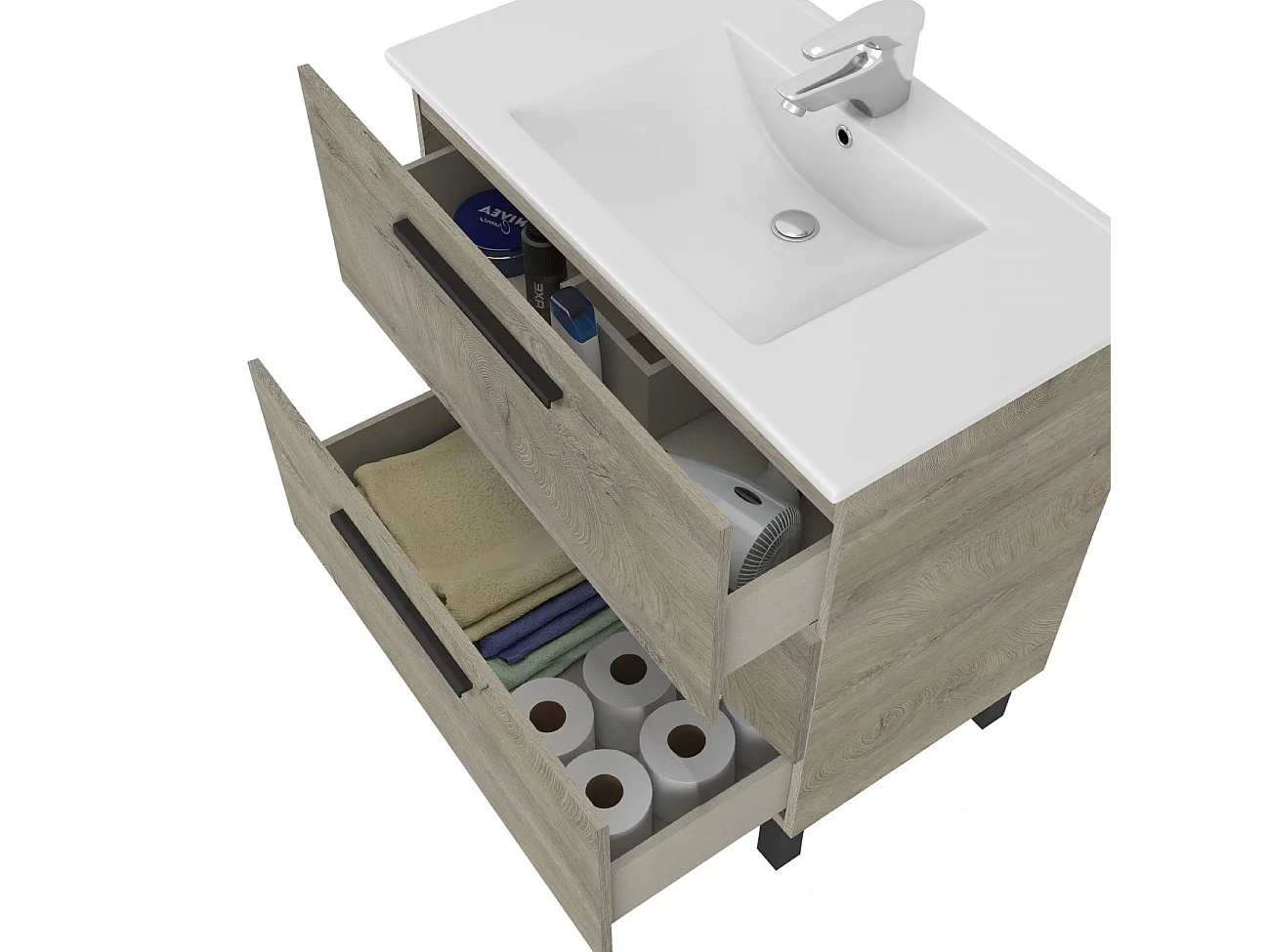 Mueble de baño Athena 80 3 cajones + espejo Roble Alaska