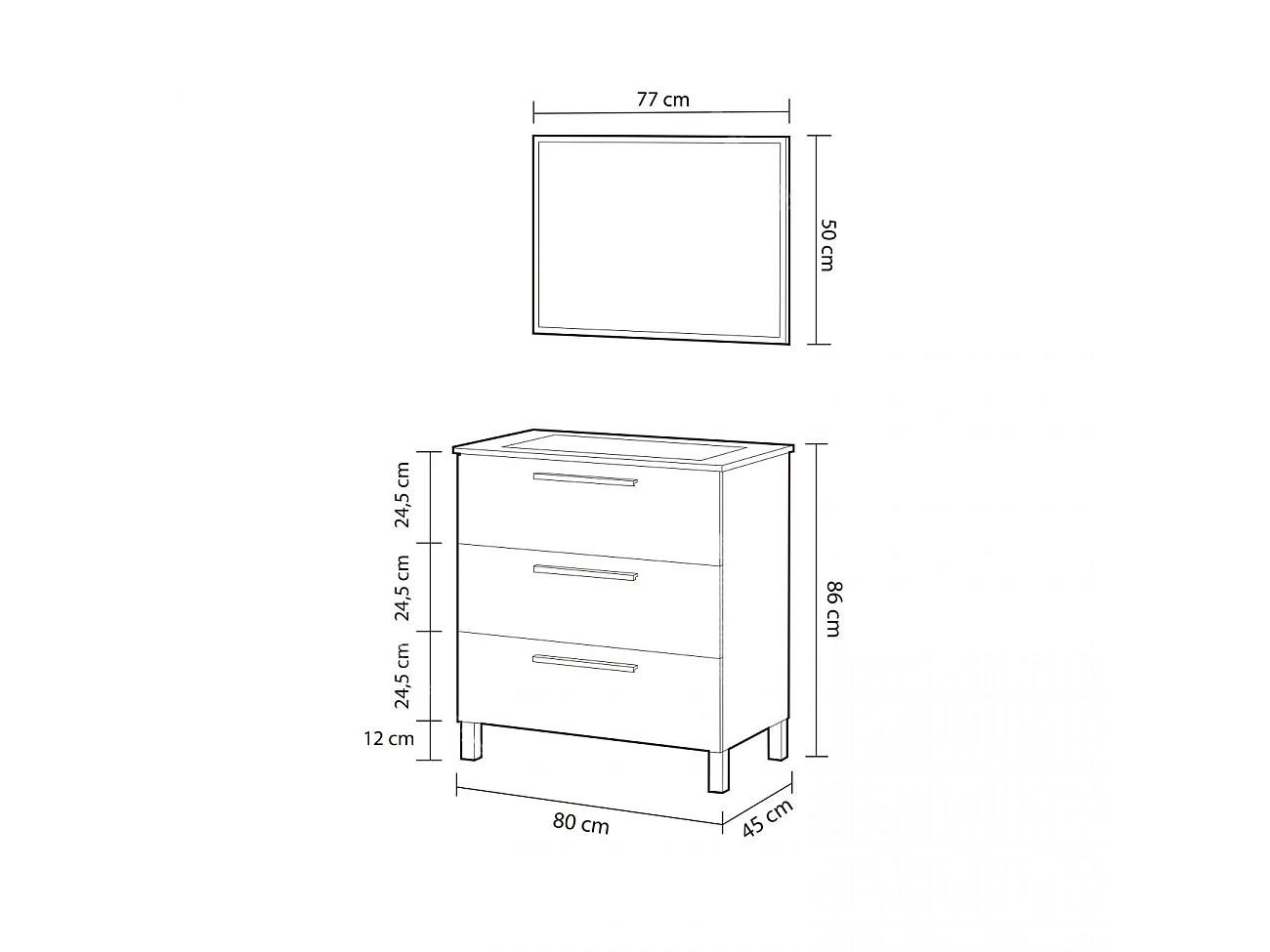 Mueble de baño Athena 80 3 cajones + espejo Roble Alaska