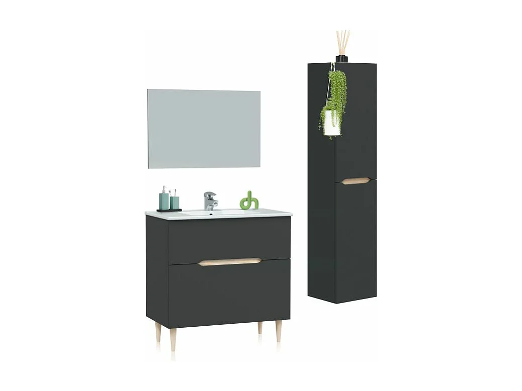 Pack de baño con lavabo y columna Opera 80 Antracita - Roble