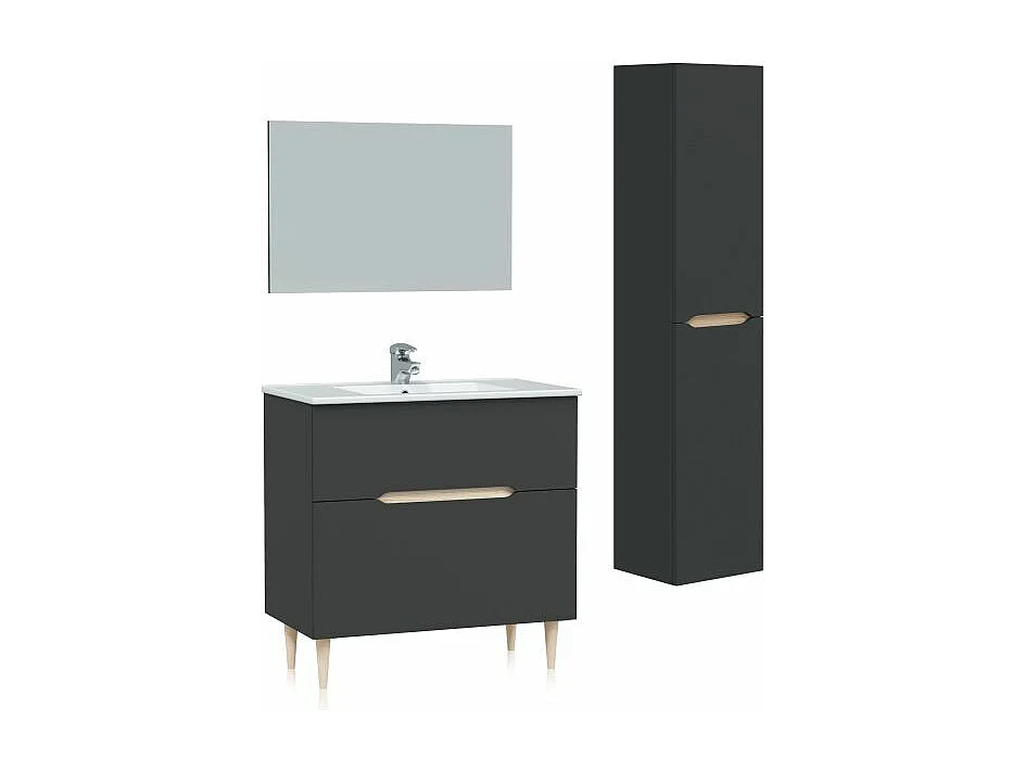 Pack de baño con lavabo y columna Opera 80 Antracita - Roble