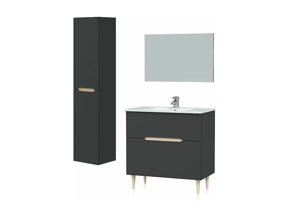 Pack de baño con lavabo y columna Opera 80 Antracita - Roble
