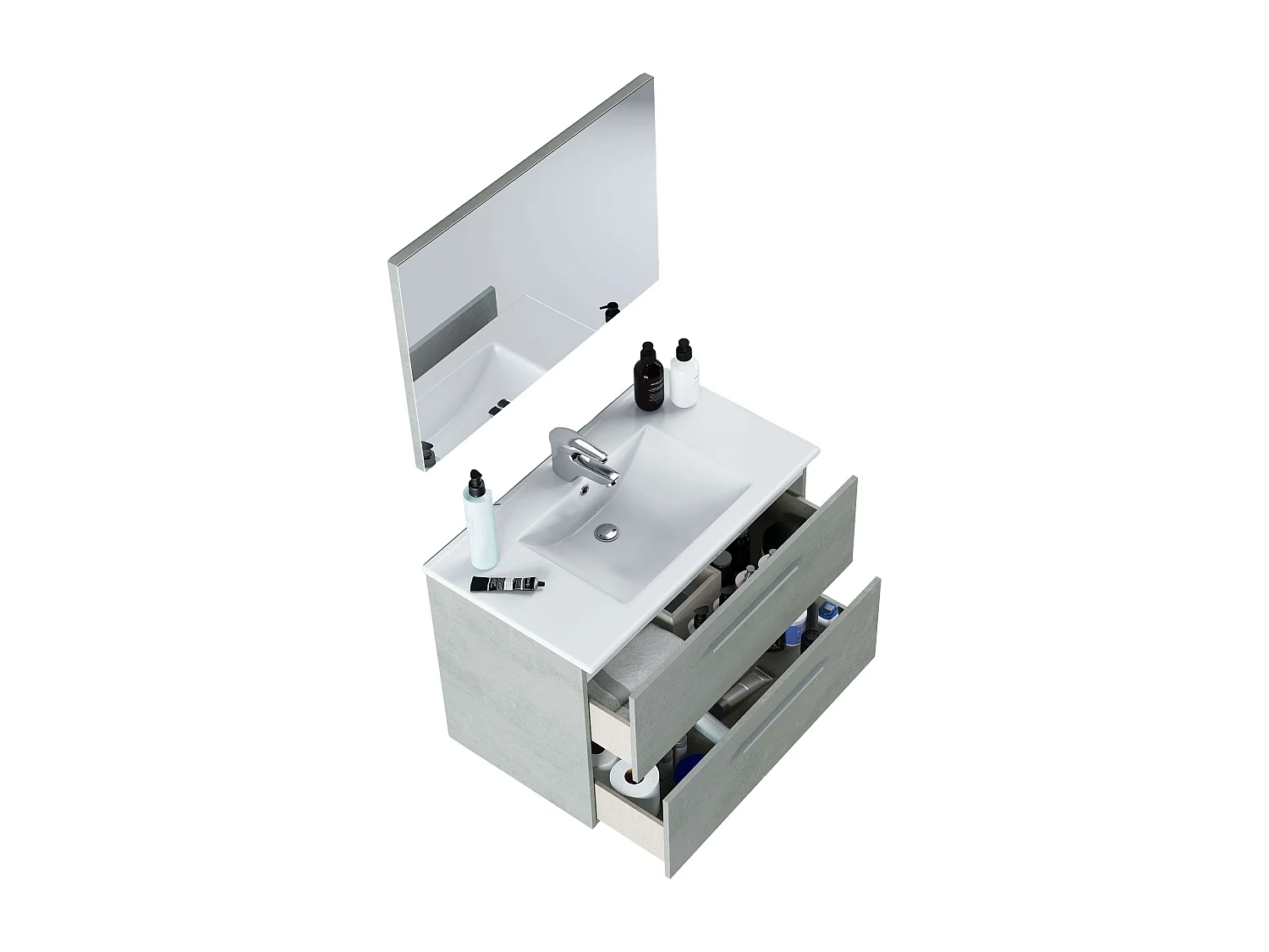 Móvel de casa de banho Aruba 2 gavetas + espelho Cemento