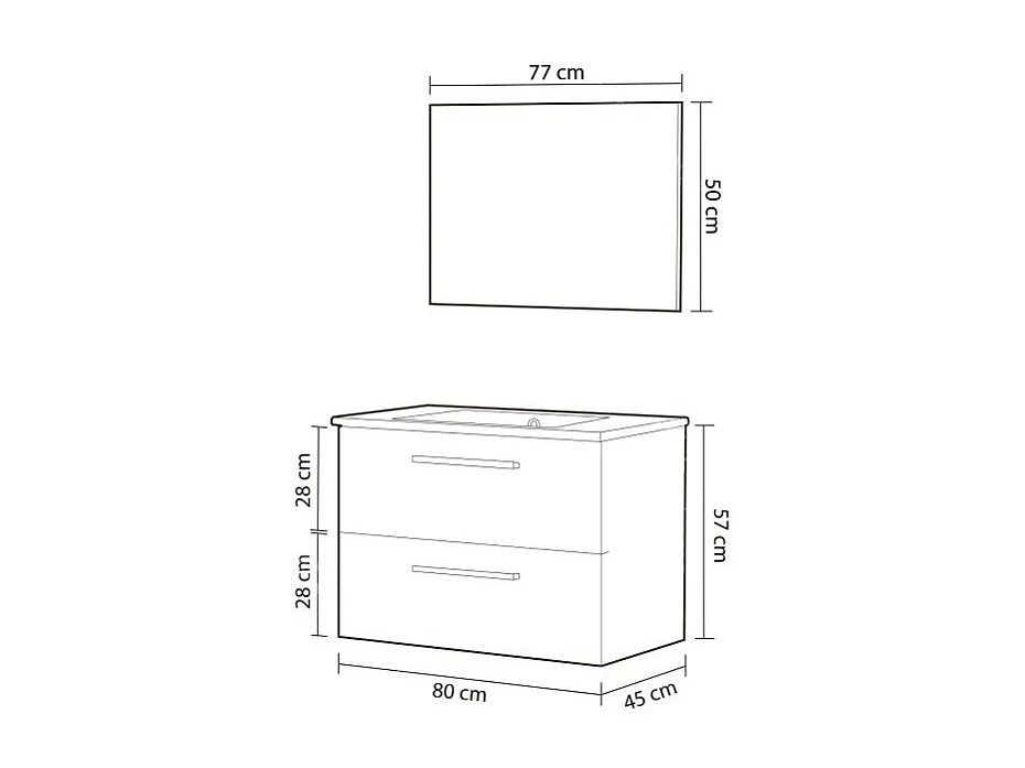Móvel de casa de banho Aruba 2 gavetas + espelho Cemento