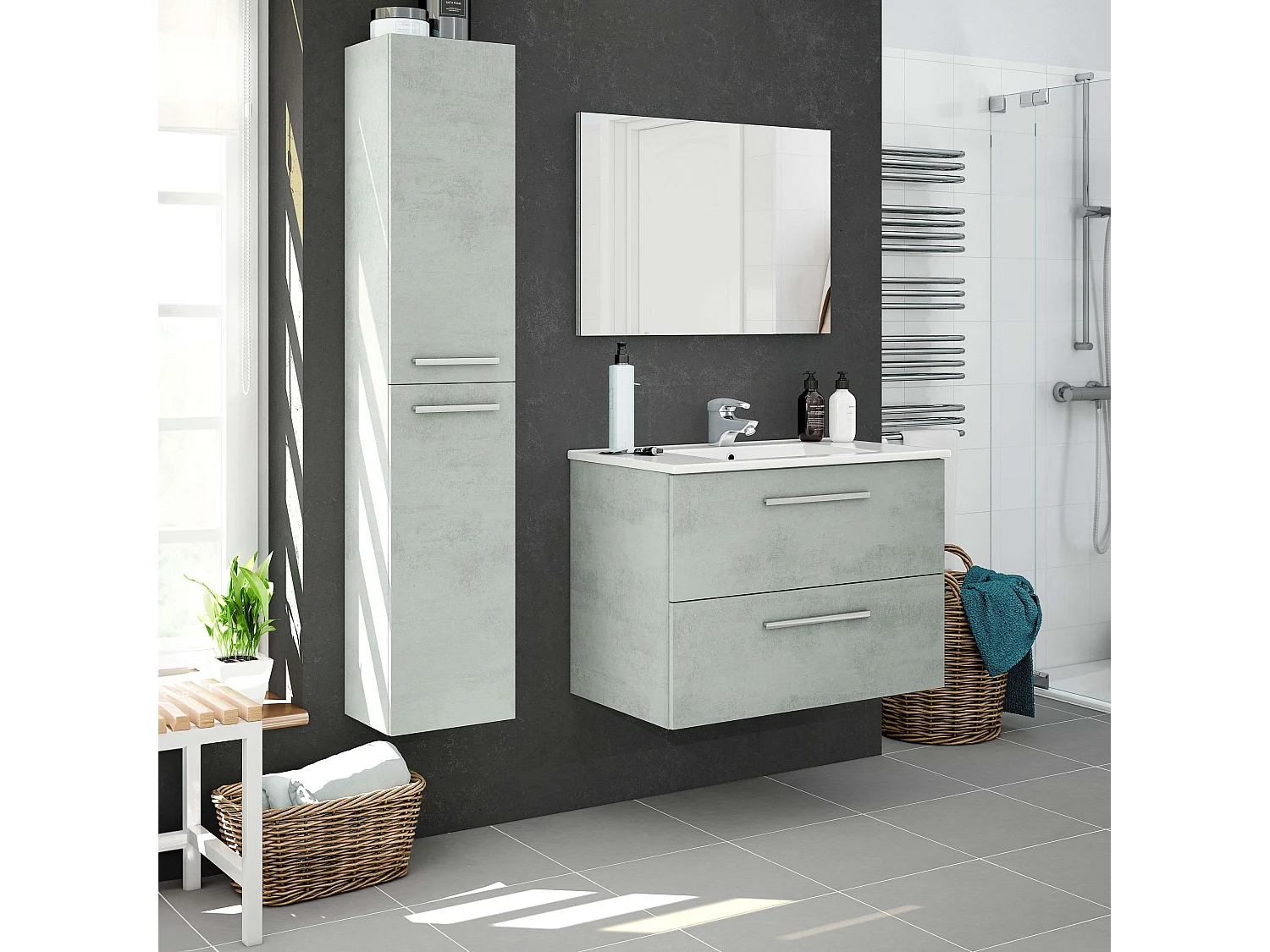 Móvel de casa de banho Aruba 2 gavetas + espelho