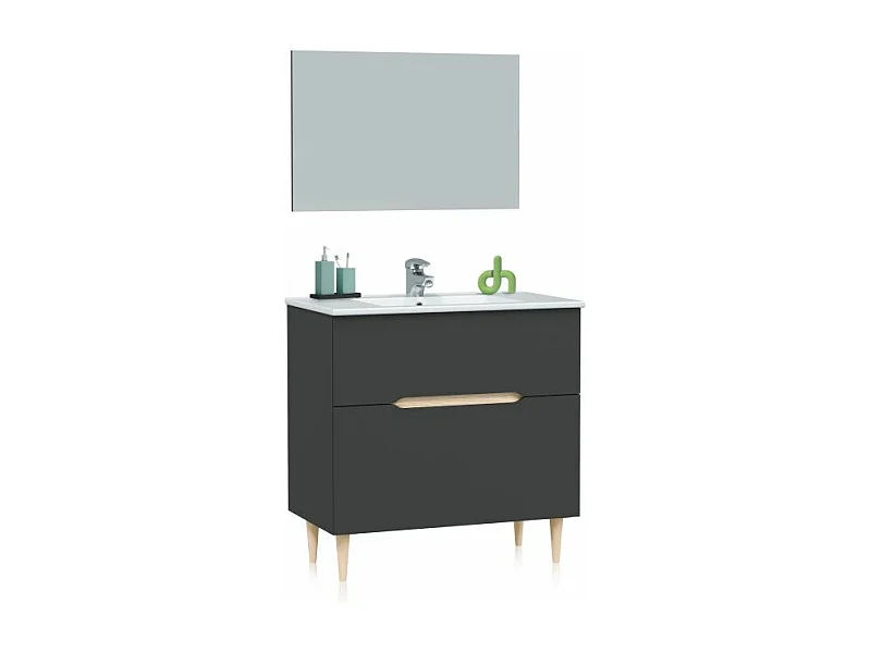 Pack de baño con lavabo Opera 80 Antracita - Roble