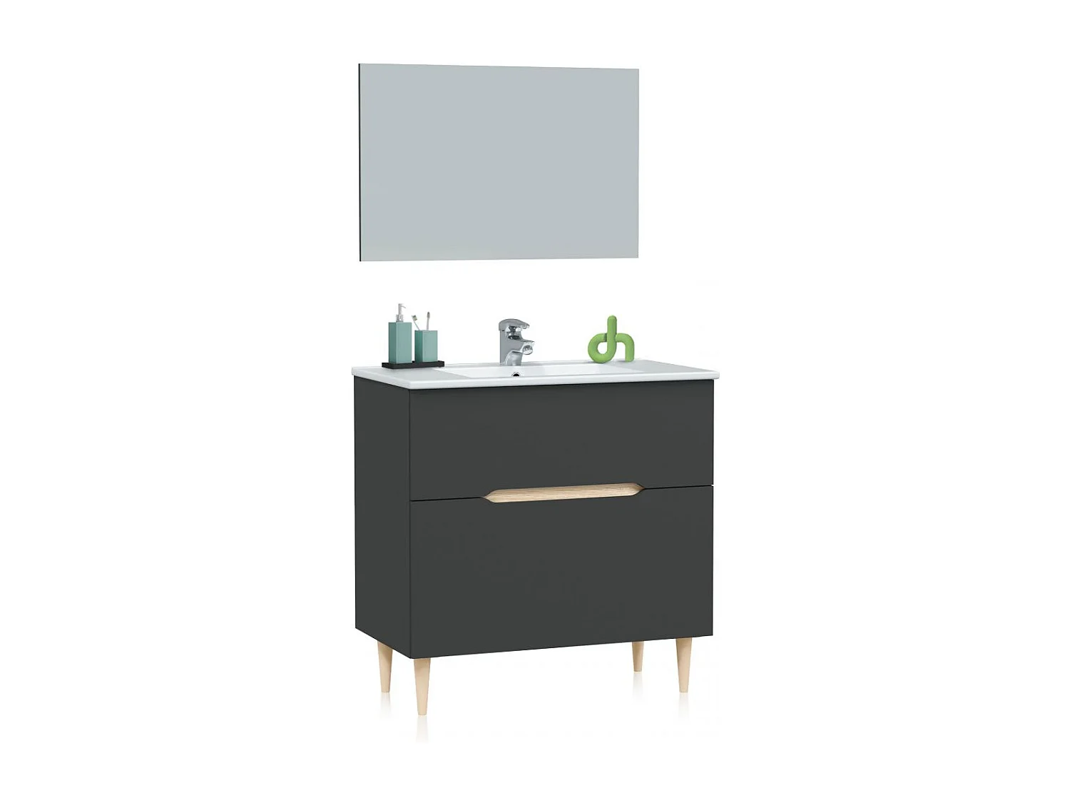 Pack de baño con lavabo Opera 80 Antracita - Roble