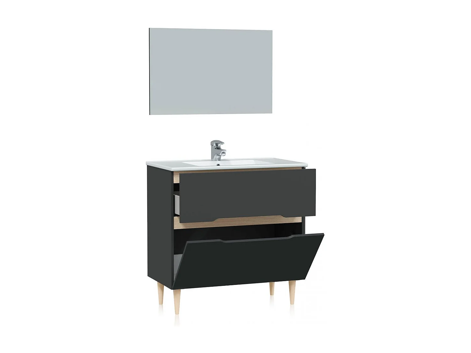 Pack de baño con lavabo Opera 80 Antracita - Roble
