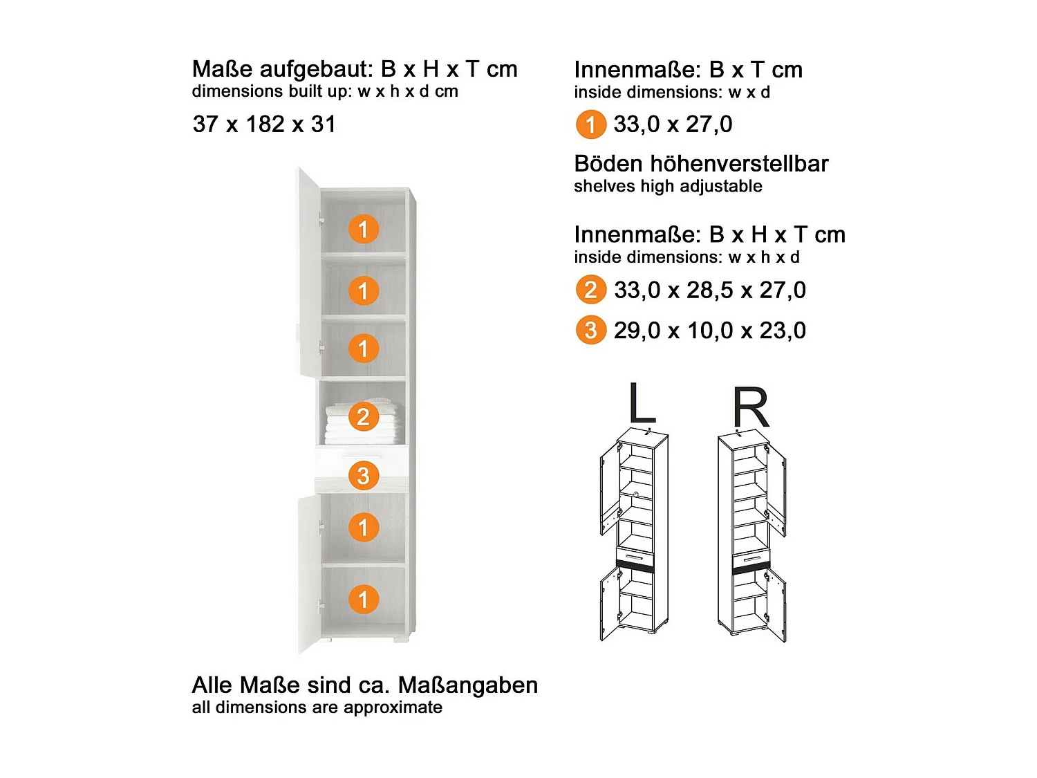 Meuble à Colonne Dic, Blanc, 37x182x31 cm, Seven Design