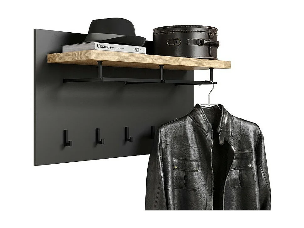 Porte-Manteau Murale Synnax, Anthracite, 90x50x27 cm, Seven Design