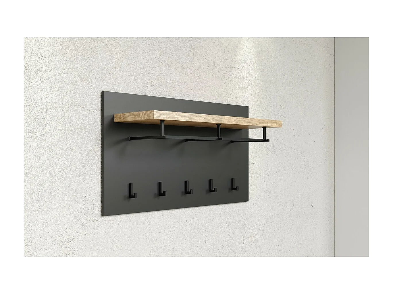 Porte-Manteau Murale Synnax, Anthracite, 90x50x27 cm, Seven Design