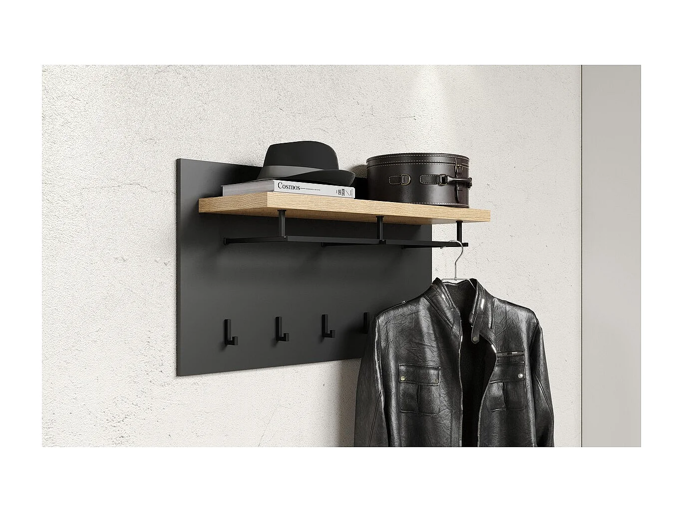 Porte-Manteau Murale Synnax, Anthracite, 90x50x27 cm, Seven Design