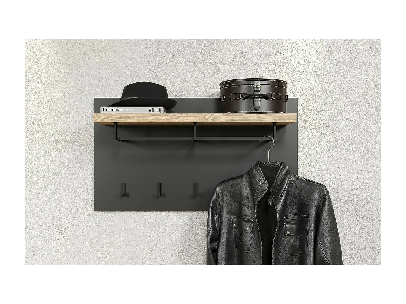 Porte-Manteau Murale Synnax, Anthracite, 90x50x27 cm, Seven Design
