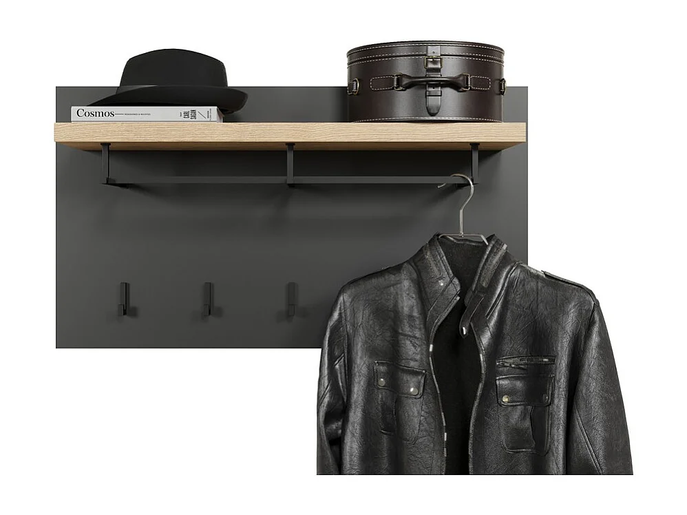 Porte-Manteau Murale Synnax, Anthracite, 90x50x27 cm, Seven Design