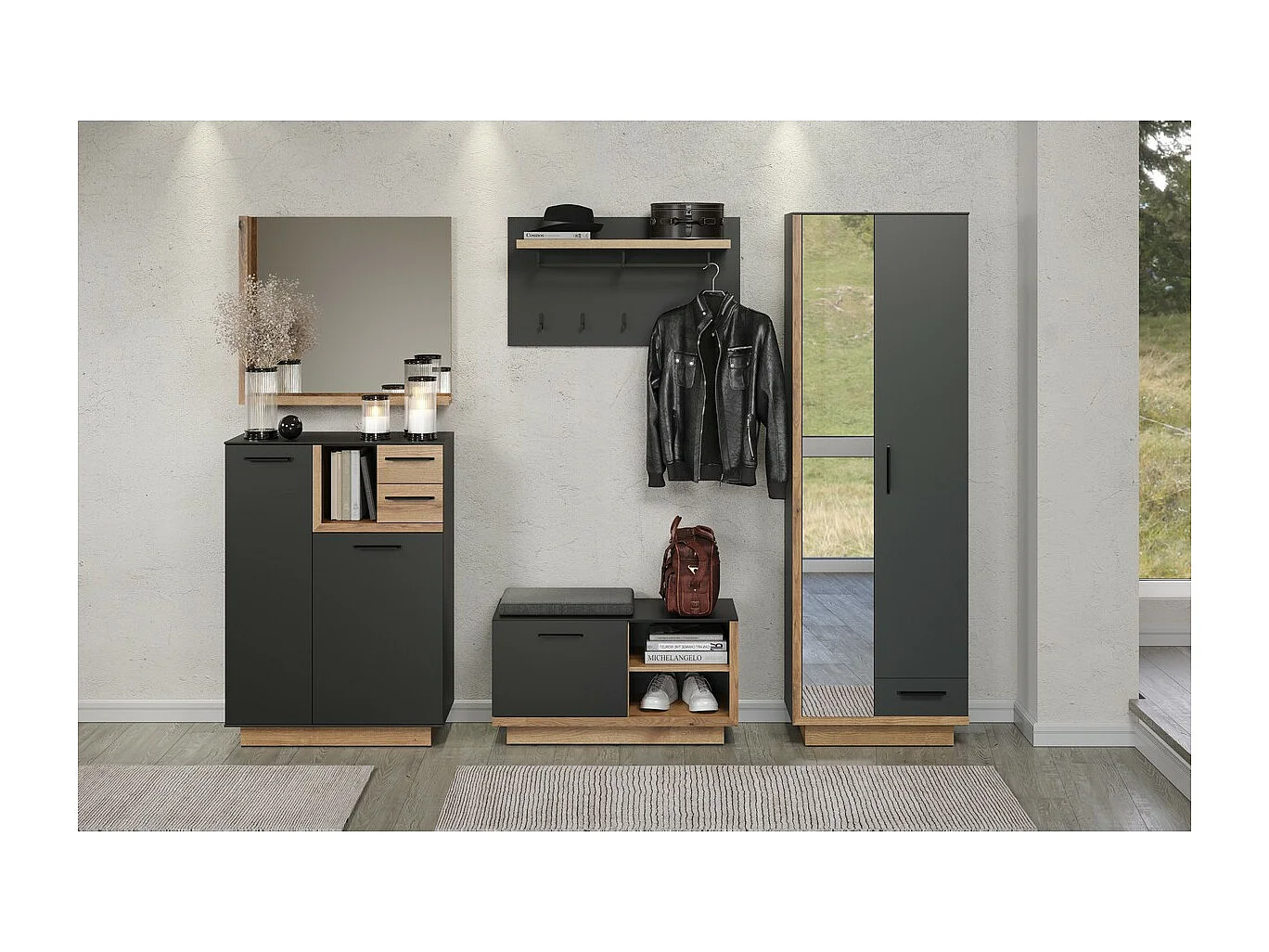 Porte-Manteau Murale Synnax, Anthracite, 90x50x27 cm, Seven Design