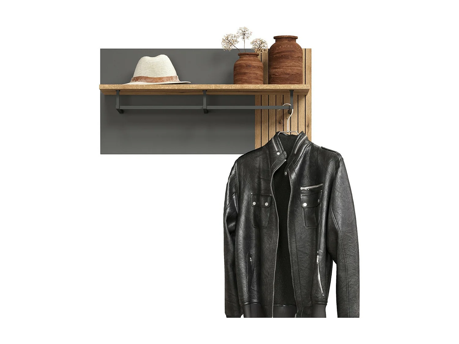 Porte-Manteau Murale Esteban, Anthracite, 80x40x28 cm, Seven Design