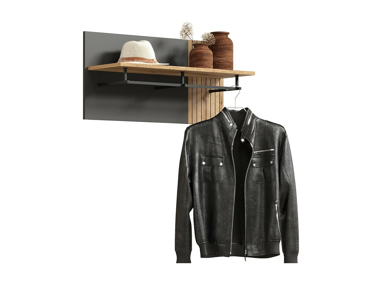 Porte-Manteau Murale Esteban, Anthracite, 80x40x28 cm, Seven Design