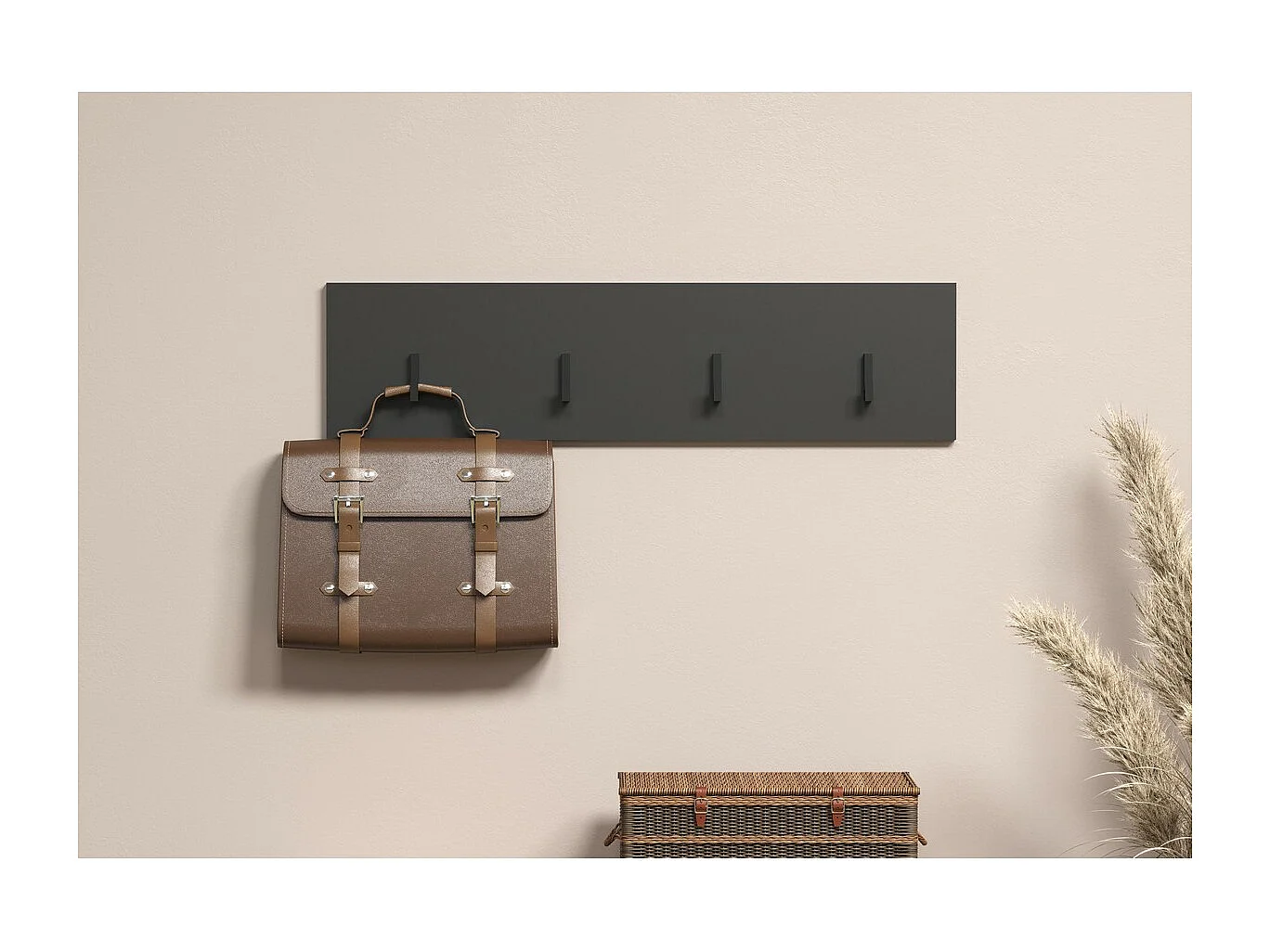 Porte-Manteau Murale Esteban, Anthracite, 80x20x2 cm, Seven Design