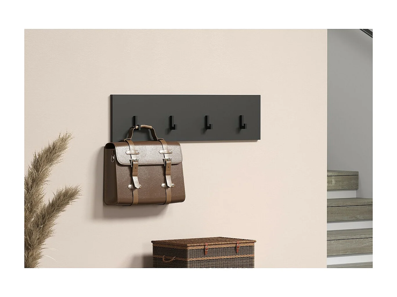 Porte-Manteau Murale Esteban, Anthracite, 80x20x2 cm, Seven Design