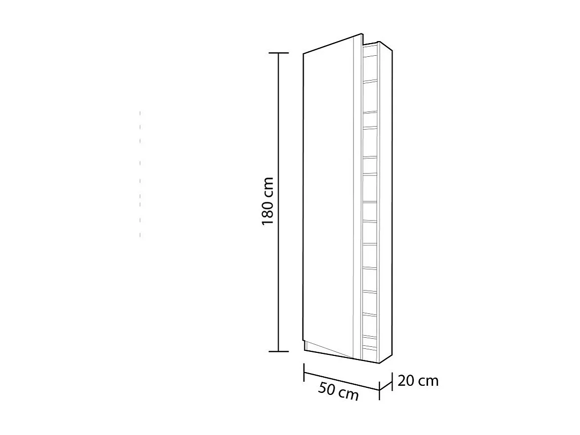 Zapatero Kris 1 puerta + espejo 6 baldas 16 pares blanco 180x50x20 cm