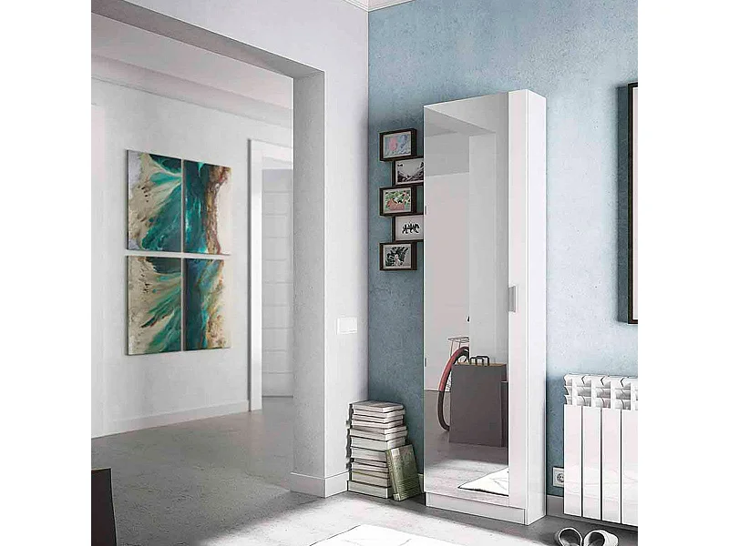 Zapatero Kris 1 puerta + espejo 6 baldas 16 pares blanco 180x50x20 cm