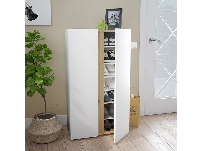 Armario zapatero Eitan Blanco Artik (Blanco Mate) - Roble Nodi