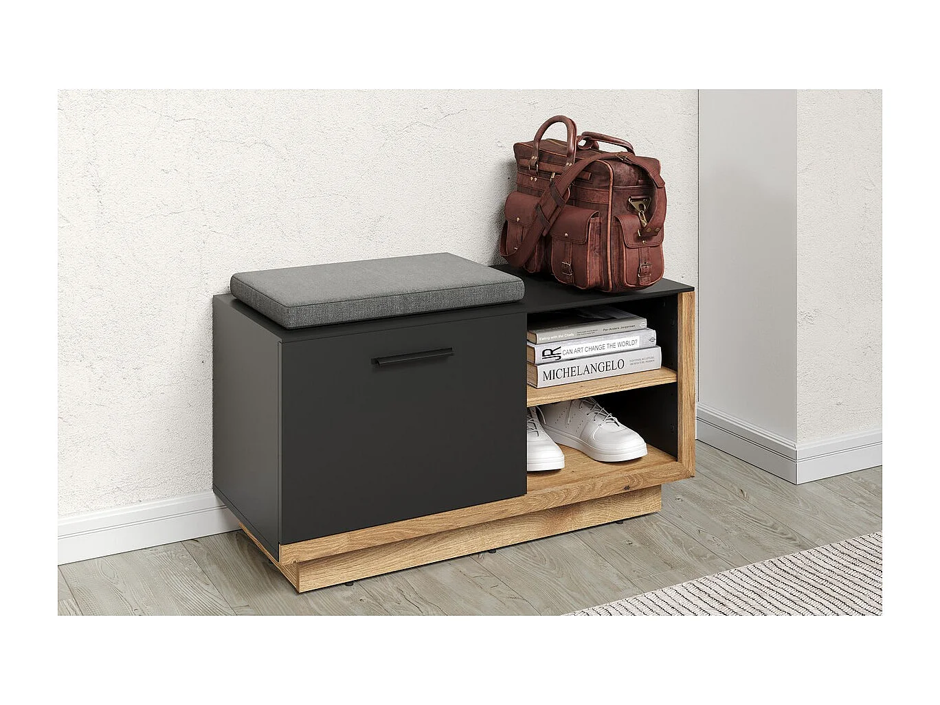 Banc avec Rangement Synnax, Anthracite, 90x48x40 cm, Seven Design