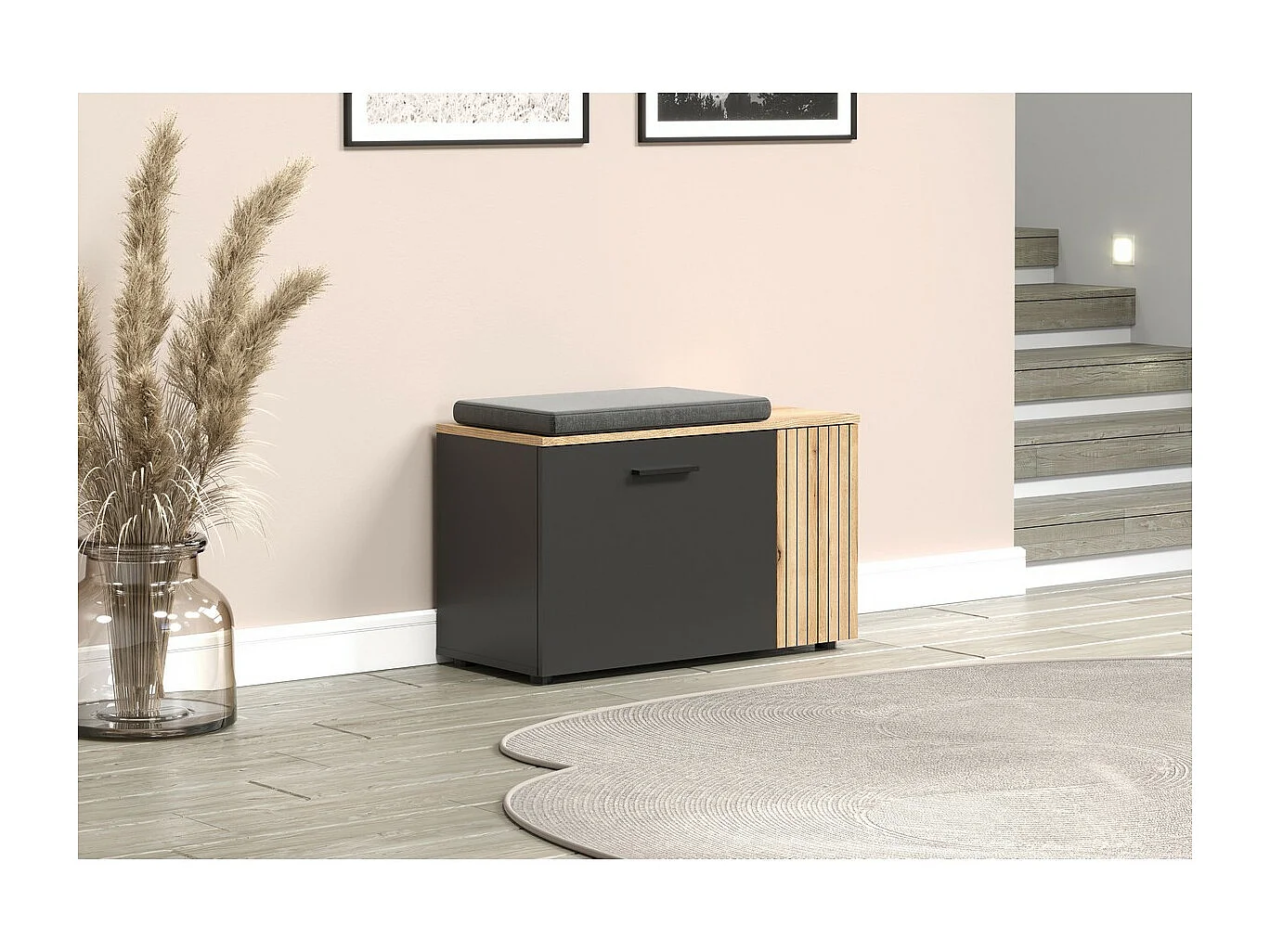 Banc avec Rangement Esteban, Anthracite, 80x48x36 cm, Seven Design