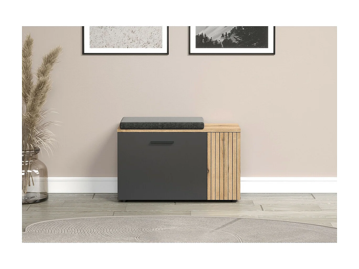 Banc avec Rangement Esteban, Anthracite, 80x48x36 cm, Seven Design