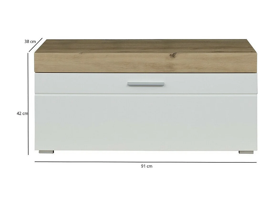 Banc avec Rangement Amanda 3, Blanc, 91x42x38 cm, Seven Design